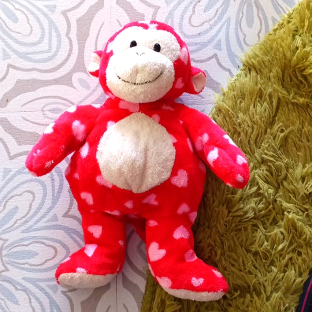 Monkey TY stuffed animal heart love red pink small toy